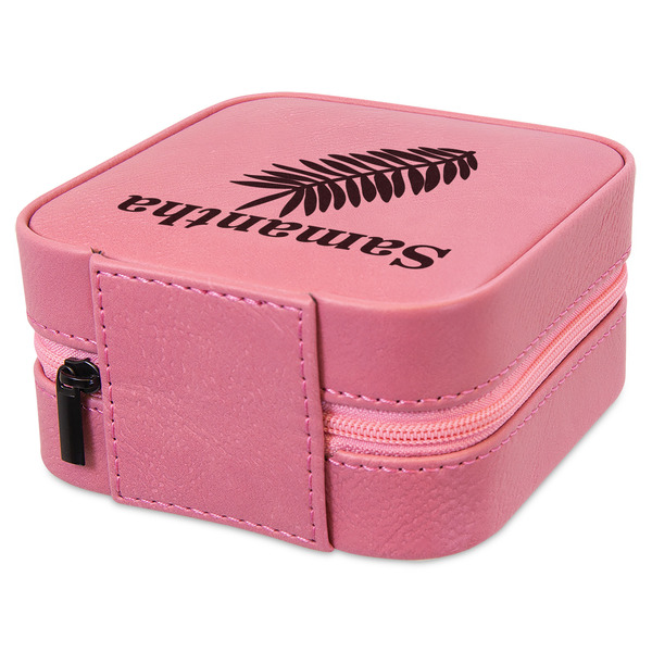 Tropical Leaves Travel Jewelry Boxes - Leather - Pink - View from Rear