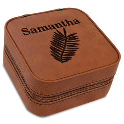 Tropical Leaves Travel Jewelry Box - Rawhide Leather (Personalized)