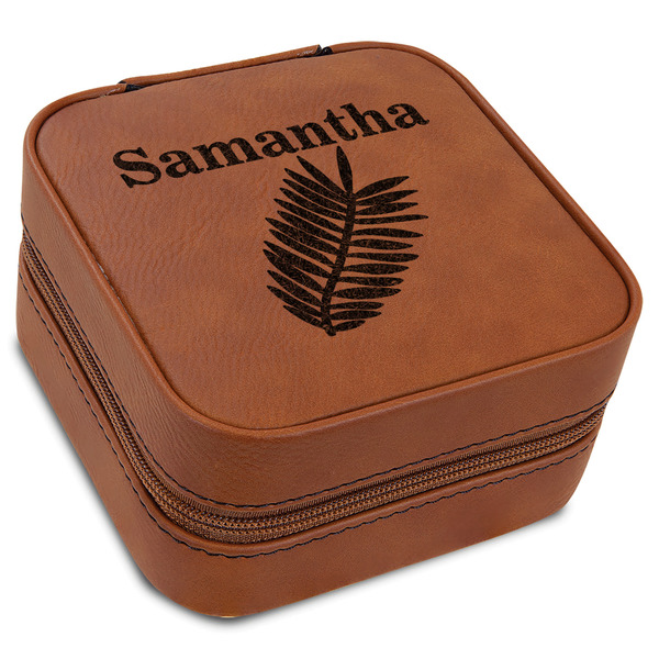 Custom Tropical Leaves Travel Jewelry Box - Leather (Personalized)