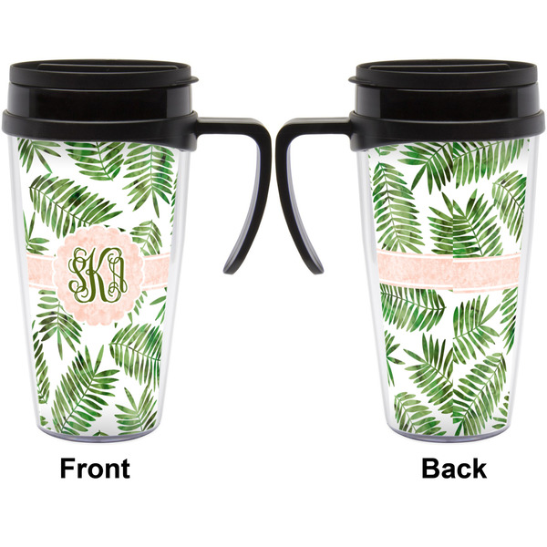 Tropical Leaves Travel Mug with Black Handle - Approval
