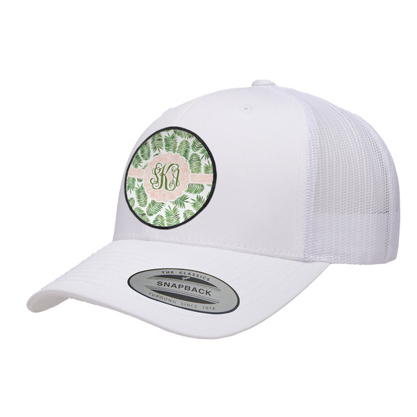 Custom Tropical Leaves Trucker Hat - White (Personalized)