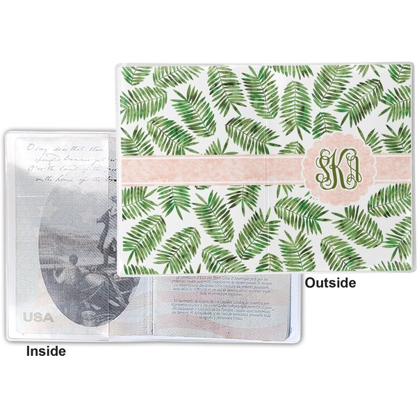 Tropical Leaves Vinyl Passport Holder - Flat Front and Back