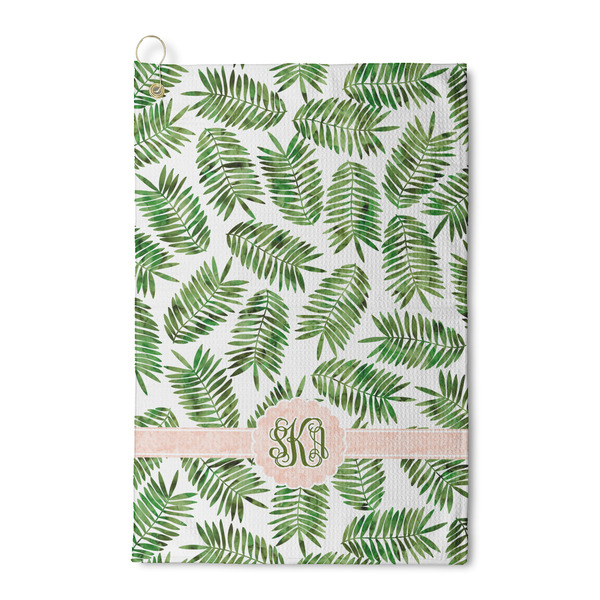 Custom Tropical Leaves Waffle Weave Golf Towel (Personalized)