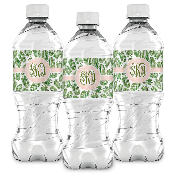 Tropical Leaves Water Bottle Labels - Front View