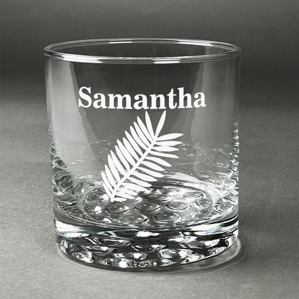 Custom Tropical Leaves Whiskey Glass (Single) (Personalized)