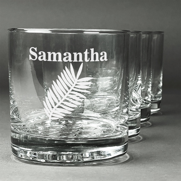 Custom Tropical Leaves Whiskey Glasses (Set of 4) (Personalized)