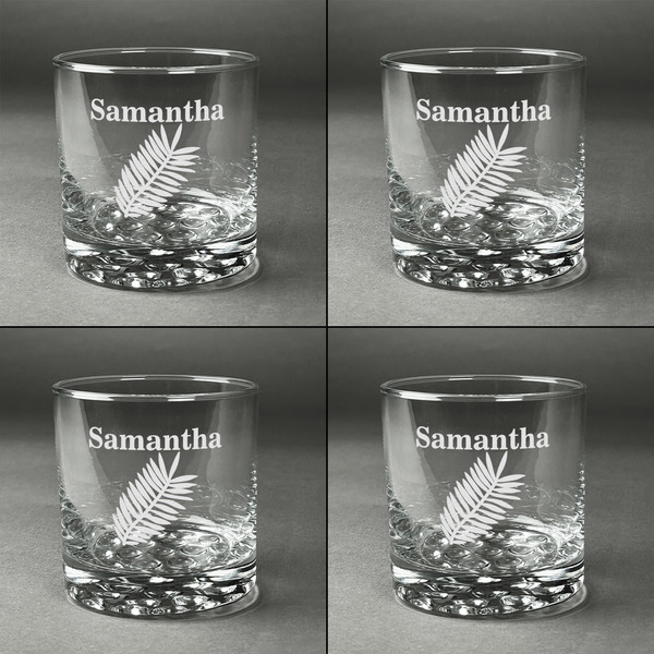 Tropical Leaves Whiskey Glasses - Set of 4 all Engraved