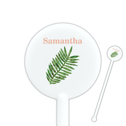 Tropical Leaves 5.5" Round Plastic Stir Sticks - White - Single Sided (Personalized)