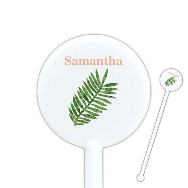 Custom Tropical Leaves 5.5" Round Plastic Stir Sticks - White - Double Sided (Personalized)