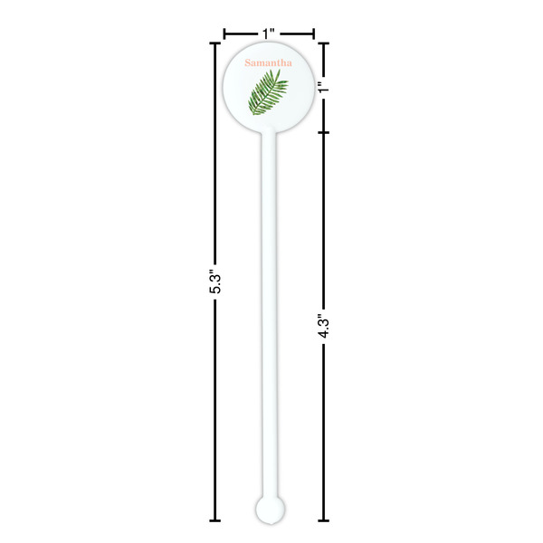 Tropical Leaves White Plastic 5.5" Stir Stick - Round - Dimensions