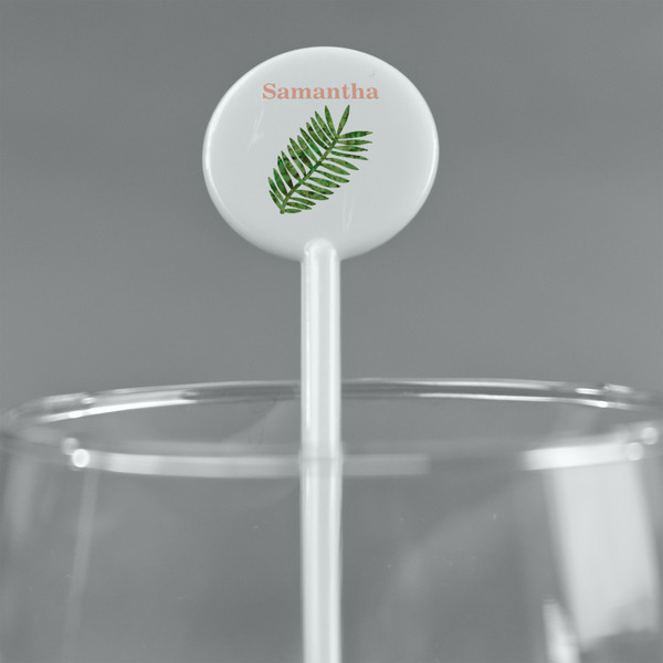 Tropical Leaves White Plastic 5.5" Stir Stick - Round - Main