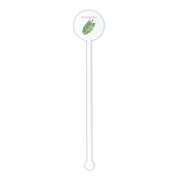 Tropical Leaves White Plastic 5.5" Stir Stick - Round - Single Stick