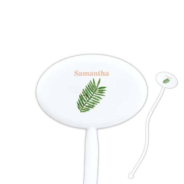 Custom Tropical Leaves 7" Oval Plastic Stir Sticks - White - Double Sided (Personalized)