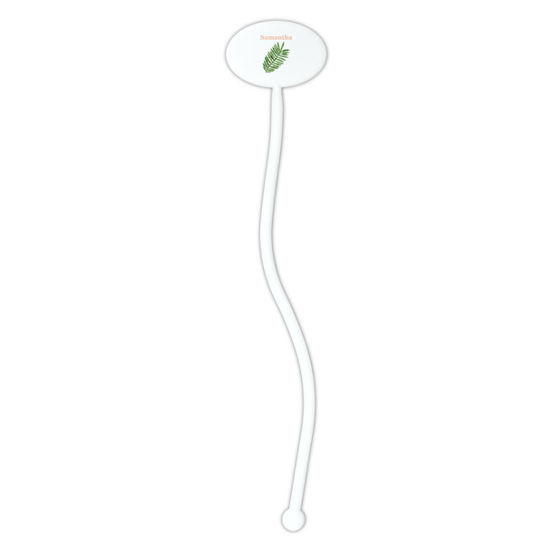 Tropical Leaves White Plastic 7" Stir Stick - Oval - Single Stick