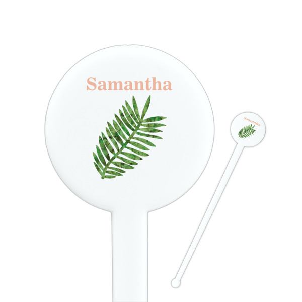 Custom Tropical Leaves 7" Round Plastic Stir Sticks - White - Double Sided (Personalized)