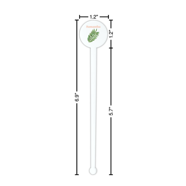 Tropical Leaves White Plastic 7" Stir Stick - Round - Dimensions