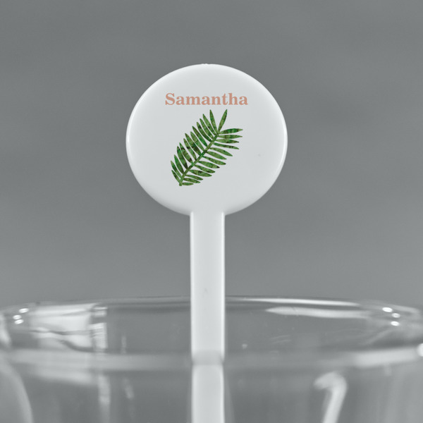 Tropical Leaves White Plastic 7" Stir Stick - Round - Main