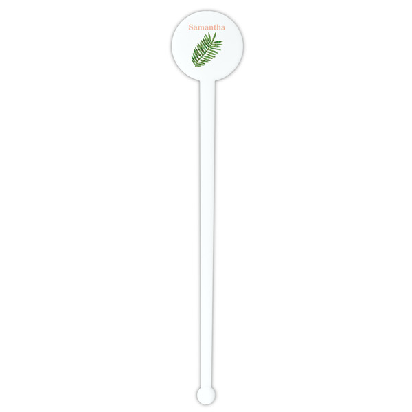 Tropical Leaves White Plastic 7" Stir Stick - Round - Single Stick
