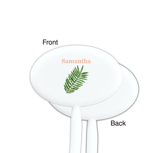 Tropical Leaves White Plastic 7" Stir Stick - Single Sided - Oval - Front & Back