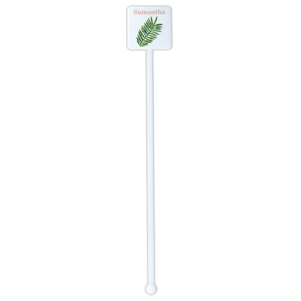 Tropical Leaves White Plastic Stir Stick - Single Sided - Square - Single Stick