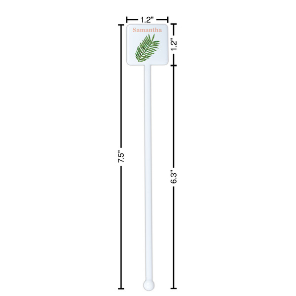 Tropical Leaves White Plastic Stir Stick - Square - Dimensions