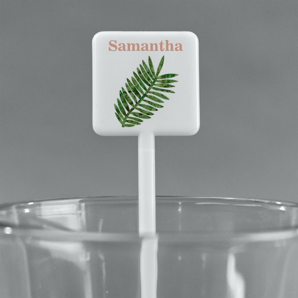 Tropical Leaves White Plastic Stir Stick - Square - Main