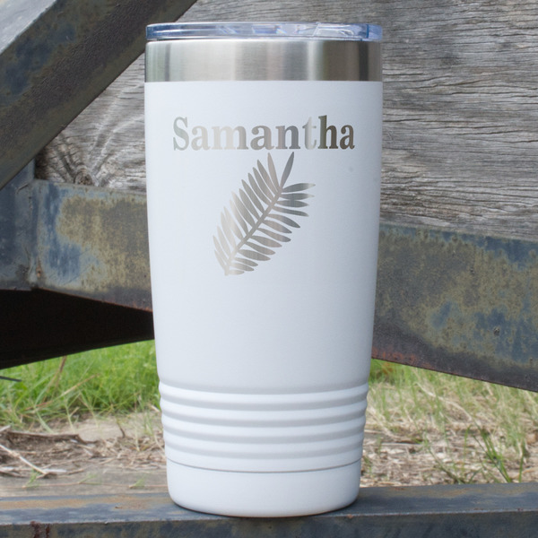 Custom Tropical Leaves 20 oz Stainless Steel Tumbler - White - Single Sided (Personalized)