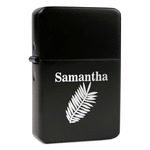 Tropical Leaves Windproof Lighter - Black - Single Sided & Lid Engraved (Personalized)
