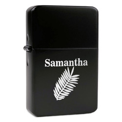 Tropical Leaves Windproof Lighter - Black - Single Sided (Personalized)