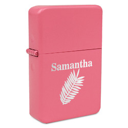 Tropical Leaves Windproof Lighter - Pink - Single Sided (Personalized)