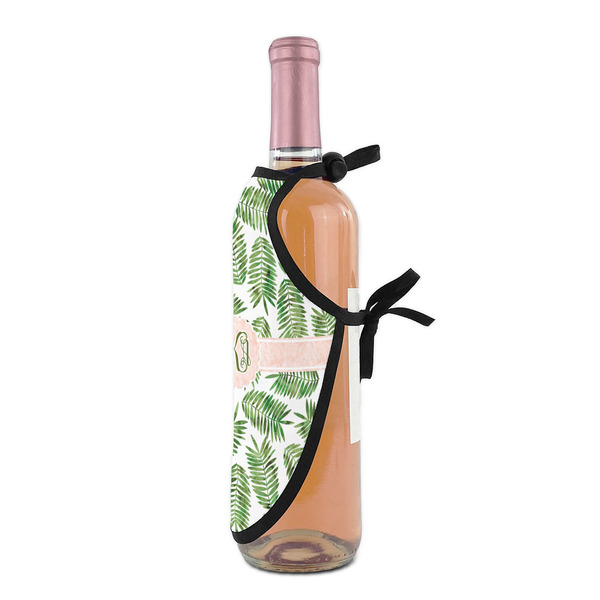 Tropical Leaves Wine Bottle Apron - DETAIL WITH CLIP ON NECK