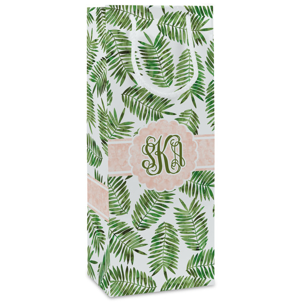Custom Tropical Leaves Wine Gift Bags - Matte (Personalized)