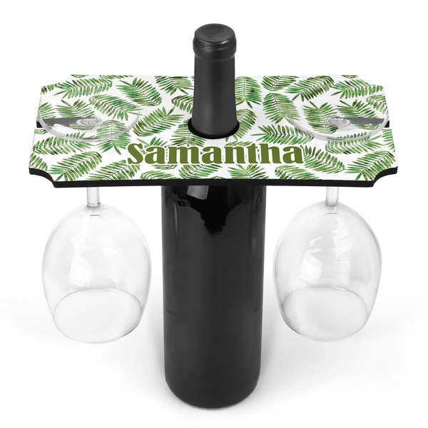 Custom Tropical Leaves Wine Bottle & Glass Holder (Personalized)