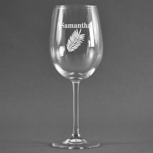 Custom Tropical Leaves Wine Glass - Engraved (Personalized)