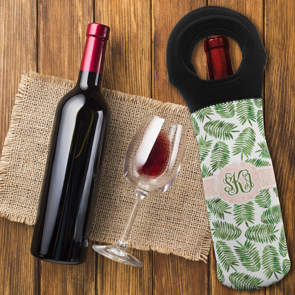 Tropical Leaves Wine Tote Bag - FLATLAY