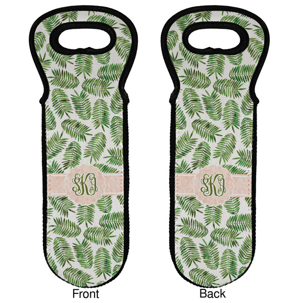Tropical Leaves Wine Tote Front & Back