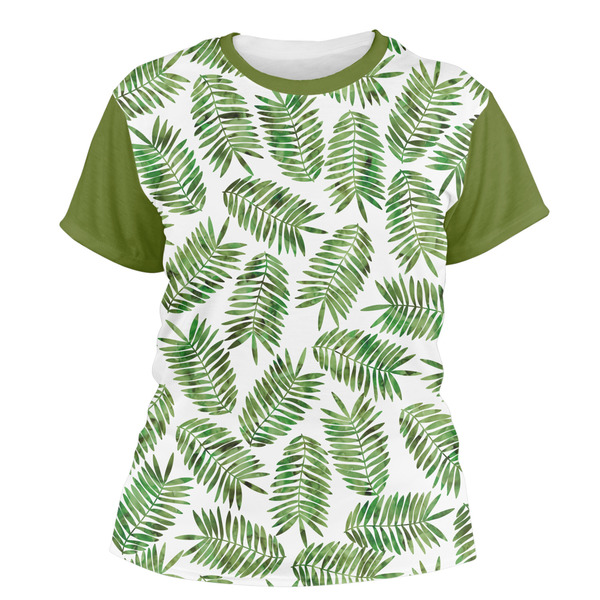 Custom Tropical Leaves Women's Crew T-Shirt - Medium
