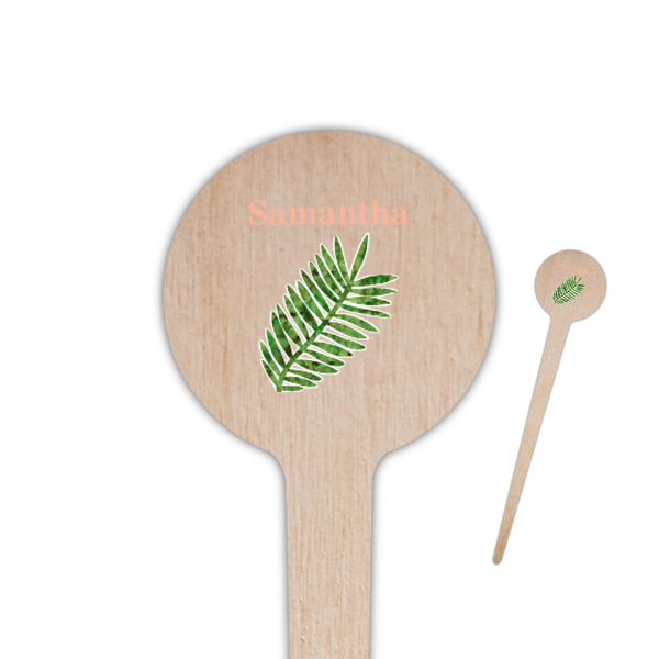 Custom Tropical Leaves 4" Round Wooden Food Picks - Double Sided (Personalized)