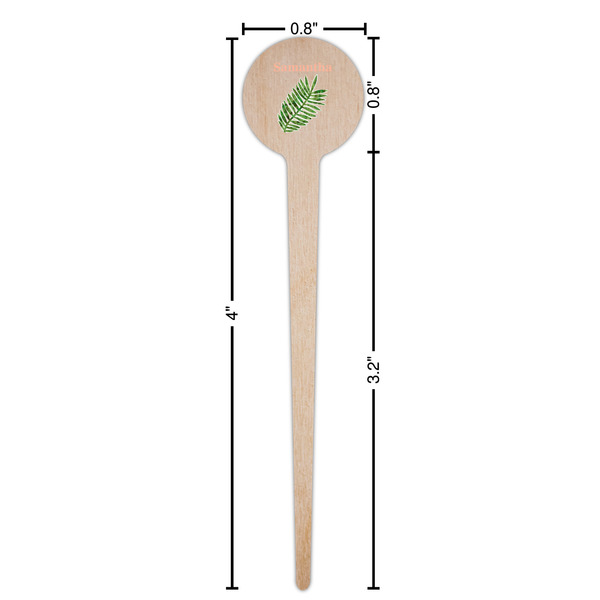 Tropical Leaves Wooden 4" Food Pick - Round - Dimensions