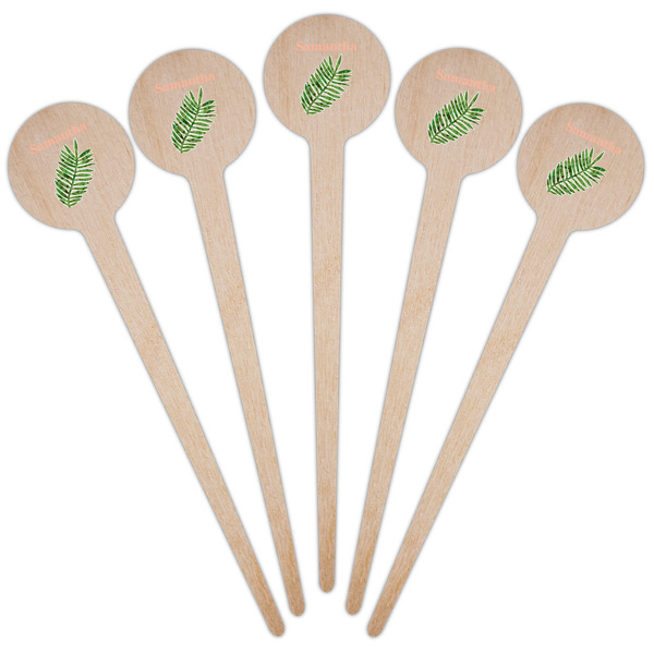 Tropical Leaves Wooden 4" Food Pick - Round - Fan View