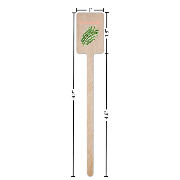Tropical Leaves Wooden 6.25" Stir Stick - Rectangular - Dimensions