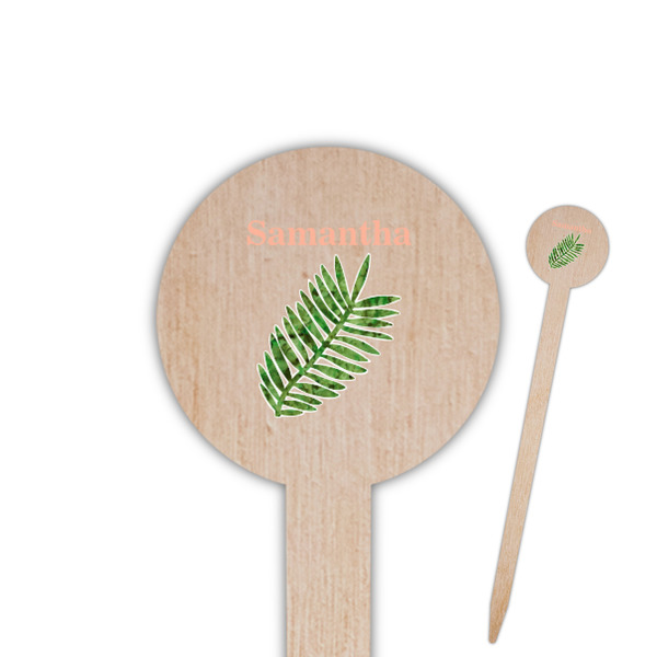 Custom Tropical Leaves 6" Round Wooden Food Picks - Double Sided (Personalized)