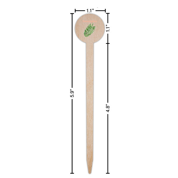 Tropical Leaves Wooden 6" Food Pick - Round - Dimensions