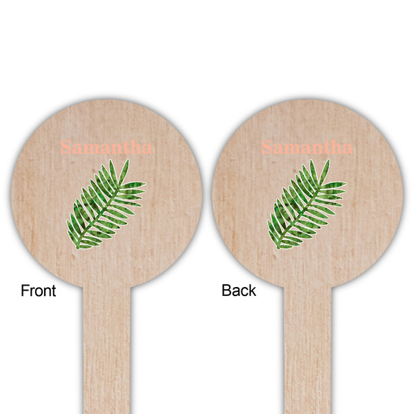 Tropical Leaves Wooden 6" Food Pick - Round - Double Sided - Front & Back