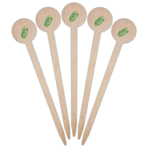 Tropical Leaves Wooden 6" Food Pick - Round - Fan View