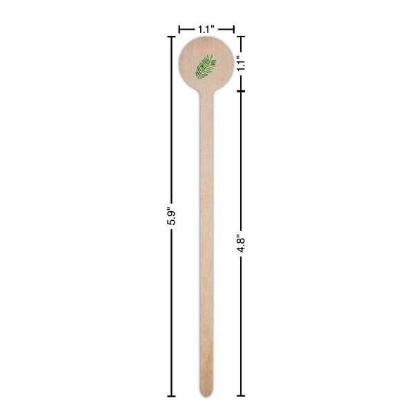 Tropical Leaves Wooden 6" Stir Stick - Round - Dimensions