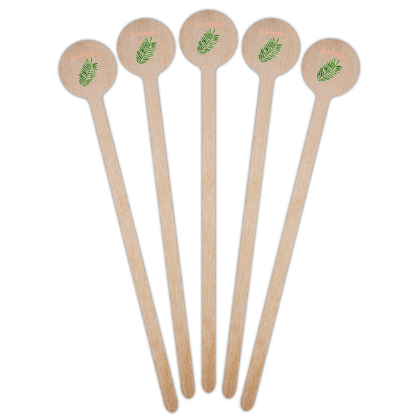 Tropical Leaves Wooden 7.5" Stir Stick - Round - Fan View