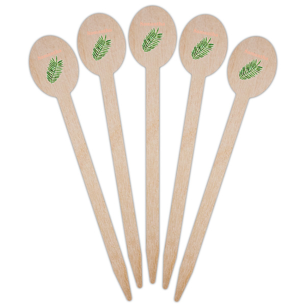 Tropical Leaves Wooden Food Pick - Oval - Fan View