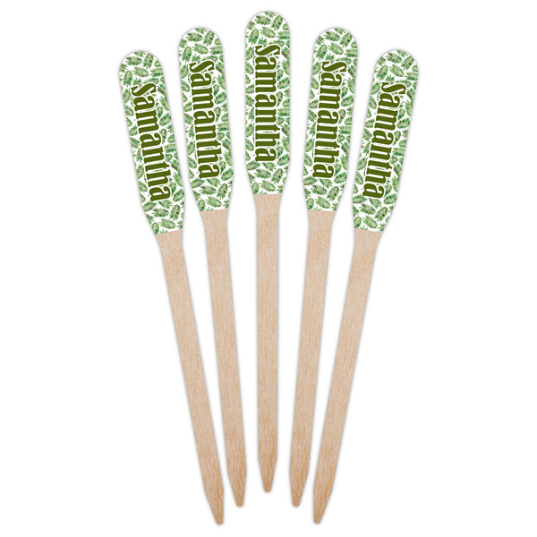 Tropical Leaves Wooden Food Pick - Paddle - Fan View