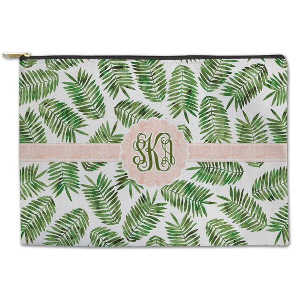 Custom Tropical Leaves Zipper Pouch - Large - 12.5"x8.5" (Personalized)